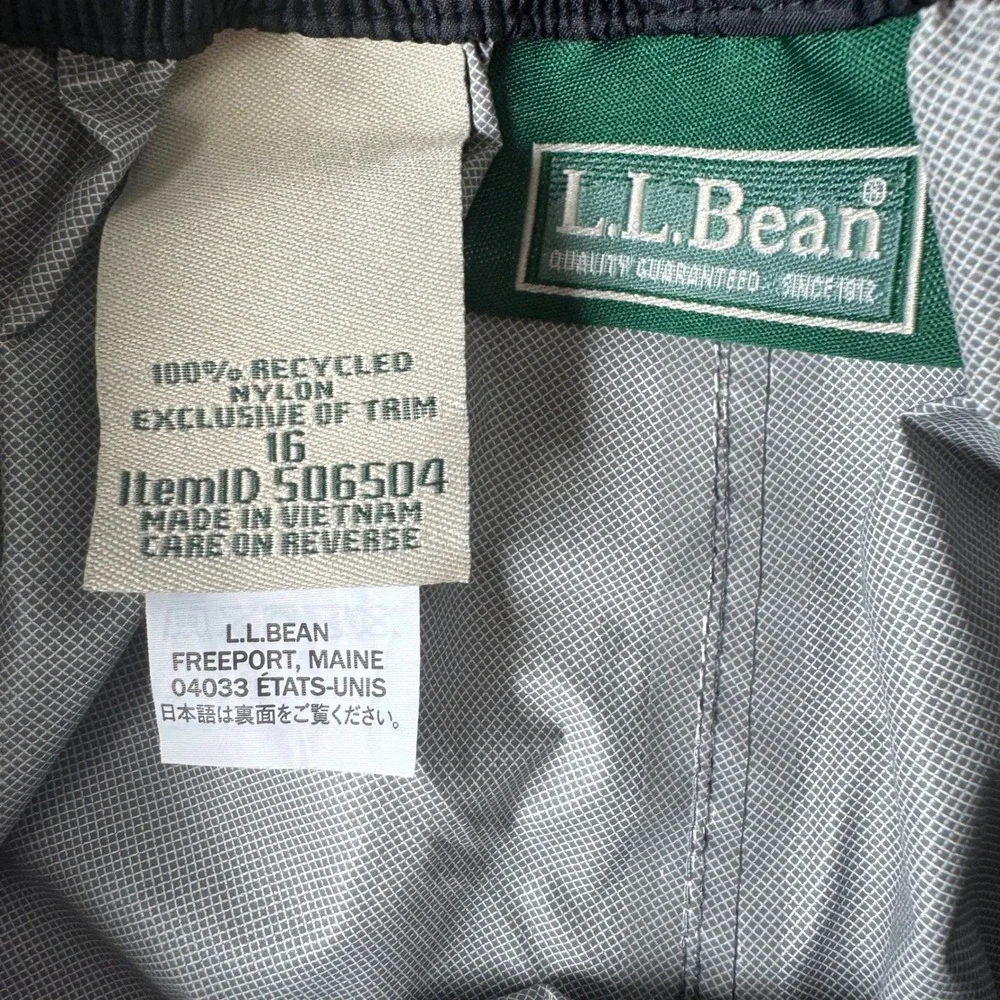 L.L.Bean Kids Trail Model Rain Pants Black Sz 16 Waterproof Nylon Hiking Outdoor